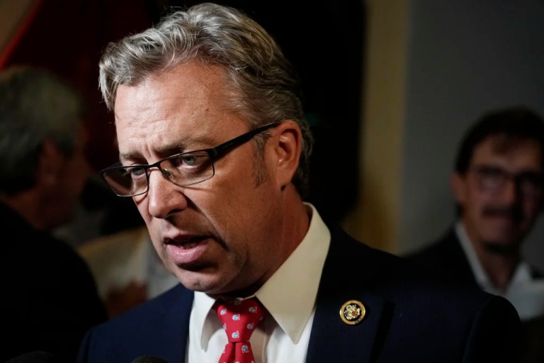 U.S. Rep. Andy Ogles, R-Tenn., speaks to supporters after being declared the winner in his Republican primary race Thursday, Aug. 1, 2024, in Franklin, Tenn.