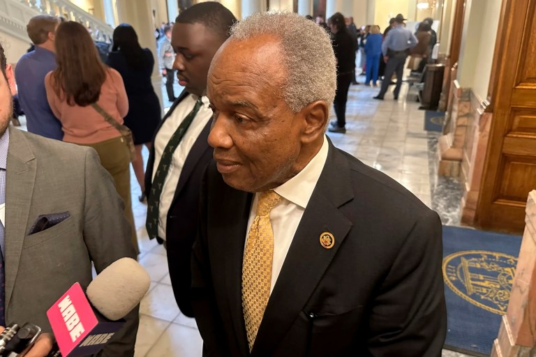 FILE - Democratic U.S. Rep. David Scott speaks to reporters, March 4, 2024, at the Georgia Capitol in Atlanta, after qualifying to run for reelection to Congress in suburban Atlanta's 13th Congressional District. Although Democratic challengers say Scott is old and out of touch, the 78-year-old incumbent is ignoring them as he seeks a 12th term in Congress. (AP Photo/Jeff Amy, File)