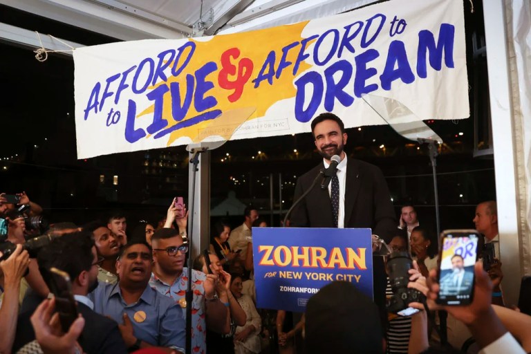 Democratic mayoral candidate Zohran Mamdani speaks at his primary election party, Wednesday, June 25, 2025, in New York.