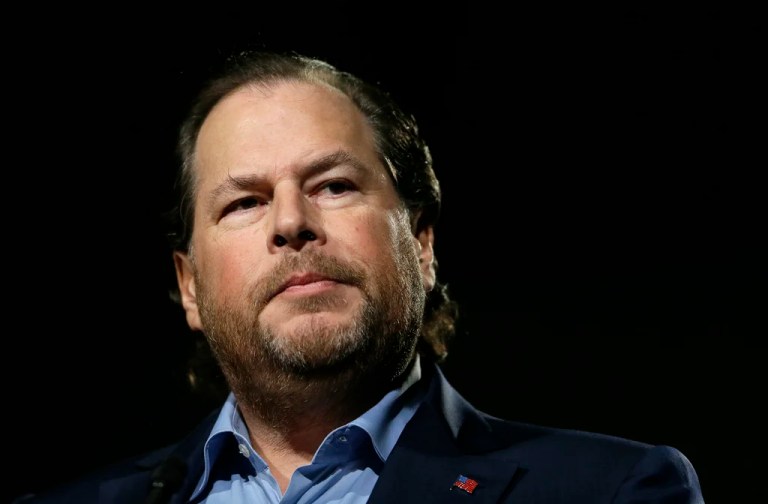 Salesforce CEO Marc Benioff speaks at a luncheon in San Francisco.