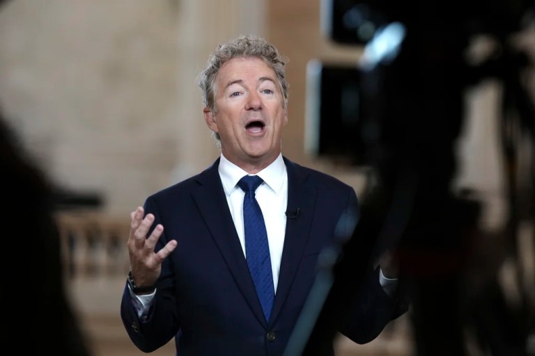 Rand Paul speaks to a camera