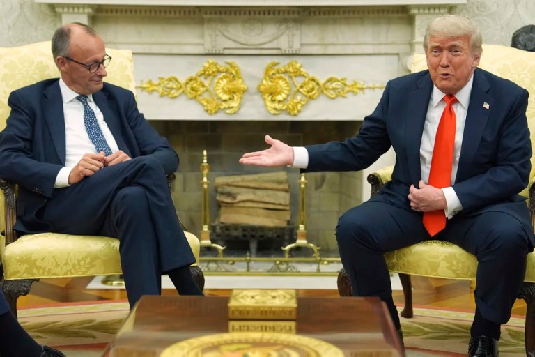 President Donald Trump took a different approach to his Thursday bilateral meeting with German Chancellor Friedrich Merz compared to recent meetings in the Oval
