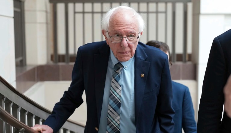 Sen. Bernie Sanders (I-VT) walks up the stairs.