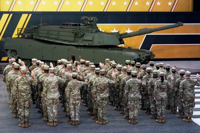 A reenlistment ceremony for Army soldiers.