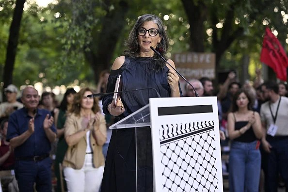 United Nations Special Rapporteur on the situation of human rights in the Palestinian territories, Francesca Albanese attends rally against Israel's attacks over Gaza, in Madrid, Spain on June 23, 2025.