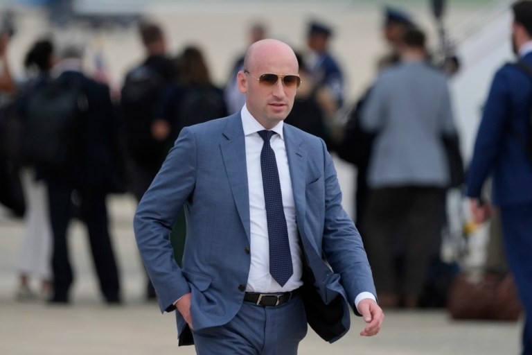 White House deputy chief of staff for policy Stephen Miller walks after arriving with President Donald Trump on Air Force One at Joint Base Andrews, Tuesday, July 1, 2025, after visiting a migrant detention center in Ochopee, Fla..