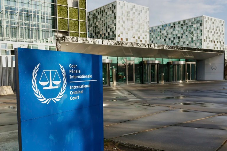 A general view of the exterior of the International Criminal Court.