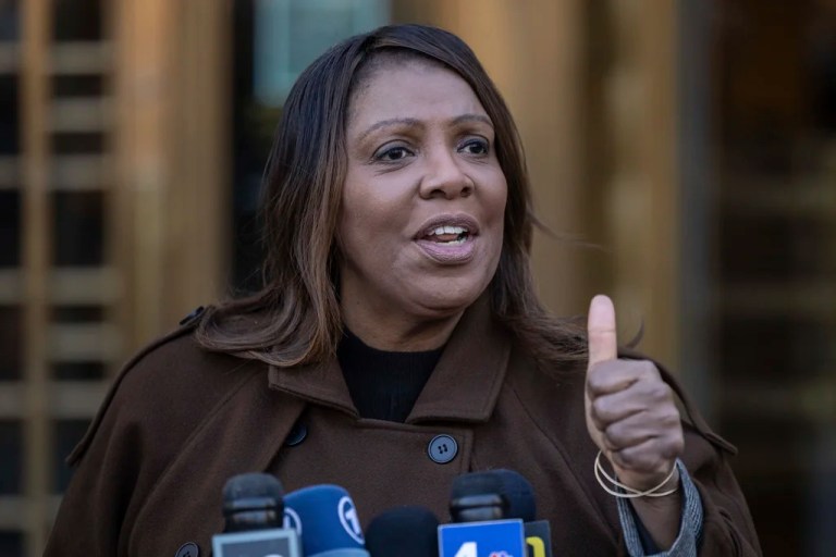 New York Attorney General Letitia James speaks.