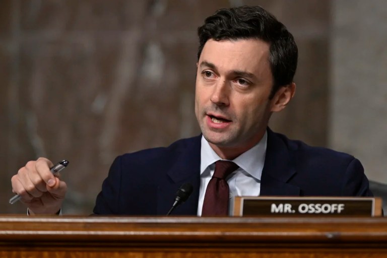 Sen. Jon Ossoff (D-GA) questions John Ratcliffe, President-elect Donald Trump's choice to be the director of the Central Intelligence Agency, before the Senate Intelligence Committee for his confirmation hearing at the Capitol in Washington.