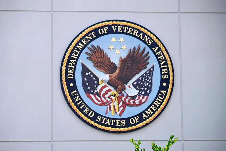 A U.S. Department of Veterans Affairs seal is viewed outside of a VA Clinic, Wednesday, July 30, 2025, in Daytona Beach, Fla.
