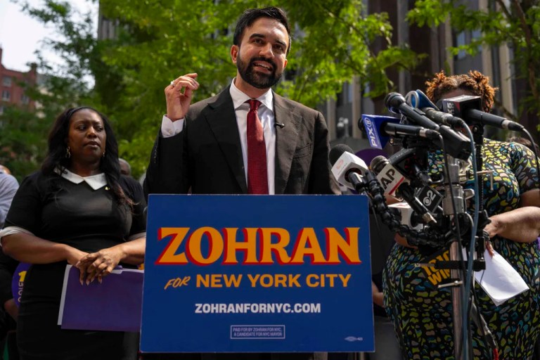 New York City Democratic mayoral candidate Zohran Mamdani speaks during a press conference outside the Jacob K. Javits federal building.