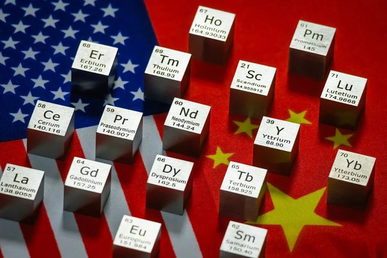 Metal cubes representing rare earth elements.