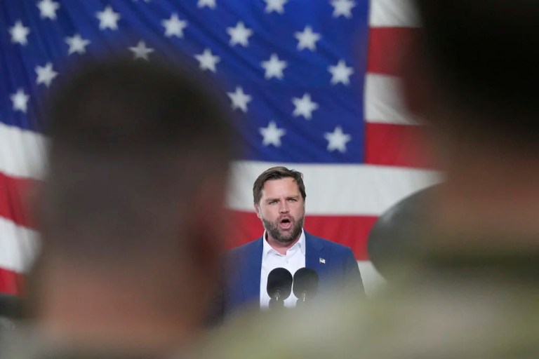 Vice President JD Vance speaks to U.S. troops in England.