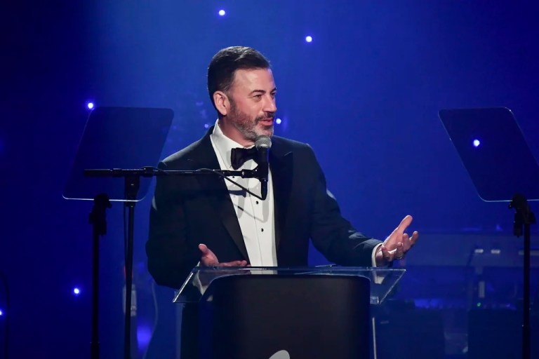 Jimmy Kimmel speaks during the Pre-Grammy Gala.