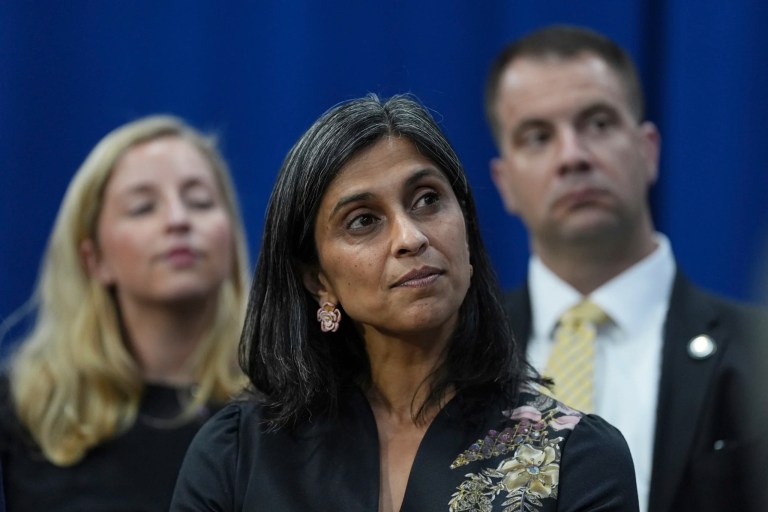 Second lady Usha Vance listens to her husband Vice President JD Vance speak at Don's Machine Shop in West Pittston, Pa., Wednesday, July 16, 2025.