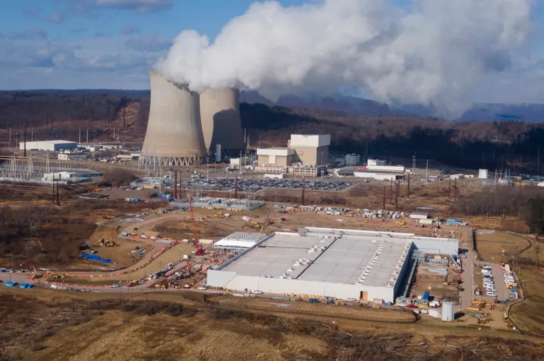 A data center owned by Amazon Web Services is under construction next to the Susquehanna nuclear power plant.