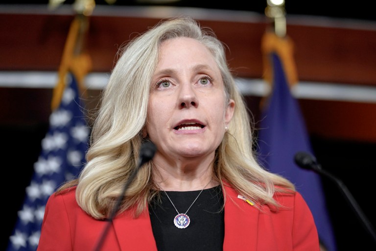 Abigail Spanberger speaks on Capitol Hill when she was a congresswoman.
