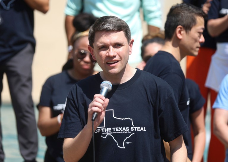 Democratic Texas state Rep. James Talarico speaks.