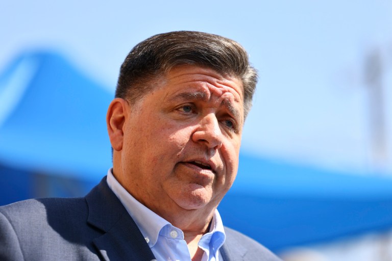 Gov. JB Pritzker (D-IL) speaks to reporters.