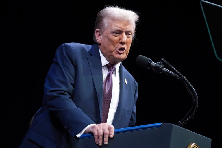 President Donald Trump speaks.