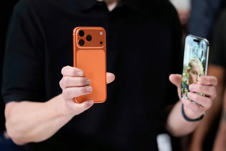 The iPhone 17 Pro and iPhone Air are displayed during an announcement of new products at Apple Park on Tuesday, Sept. 9, 2025, in Cupertino, California.