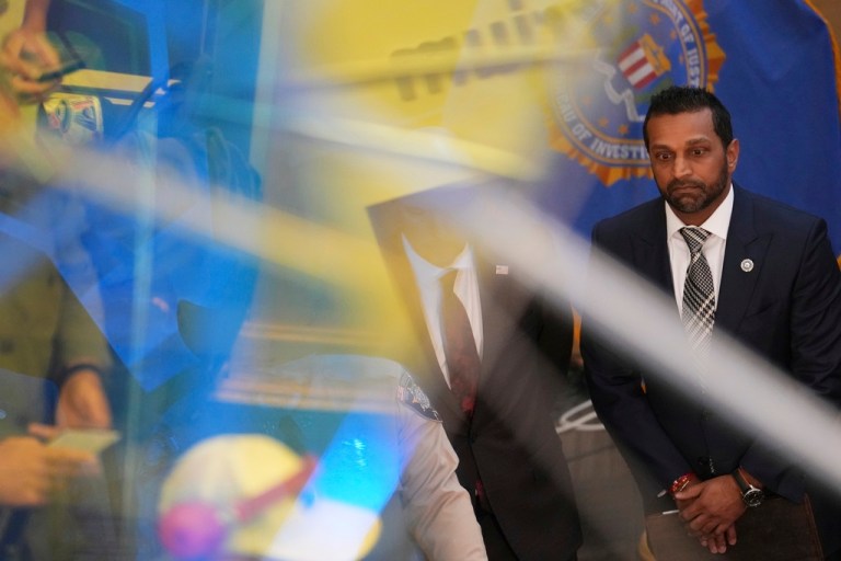FBI Director Kash Patel attends a news conference,