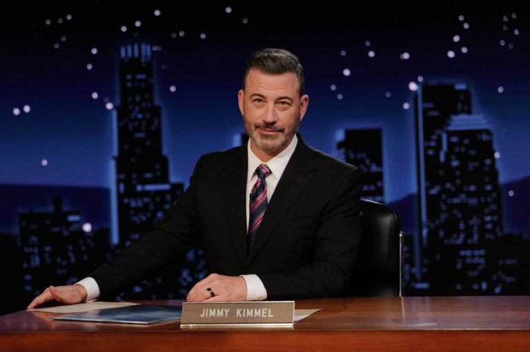 Jimmy Kimmel hosting his late night show.