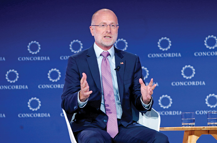 Federal Communications Commission Chairman Brendan Carr speaks in New York City, Sept. 22, 2025.