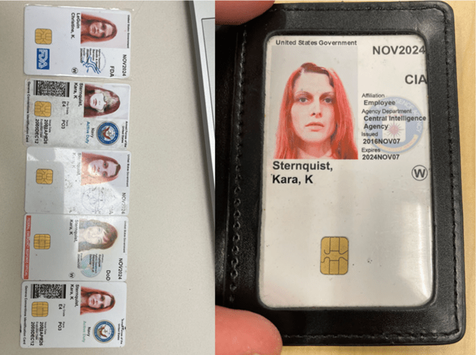 Kara Sternquist's fictious IDs | Source: U.S. Department of Justice