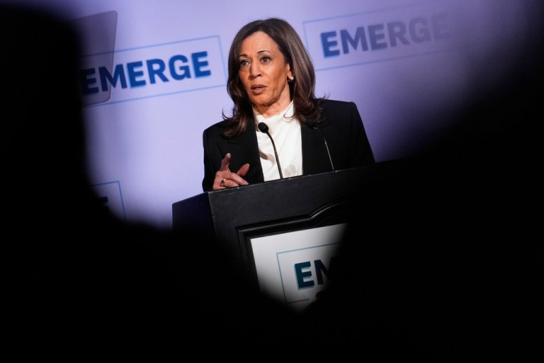 Former Vice President Kamala Harris delivers a speech