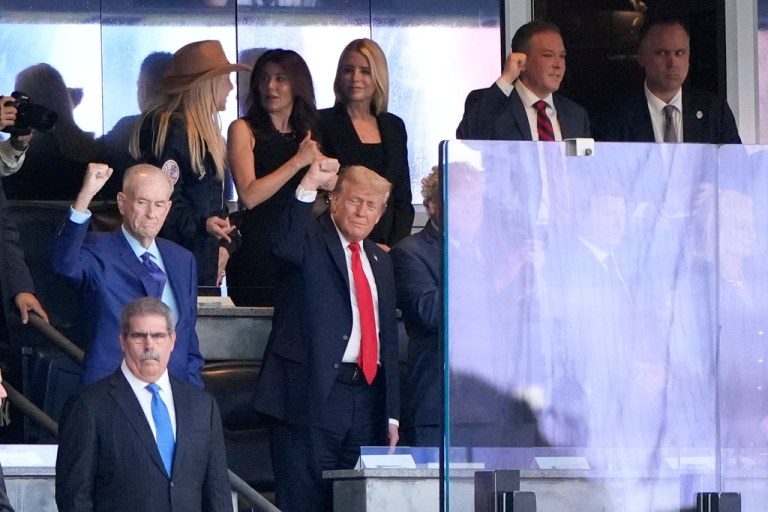 President Donald Trump attends a Detroit Tigers against the New York Yankees baseball game, Thursday, Sept. 11, 2025, in New York.