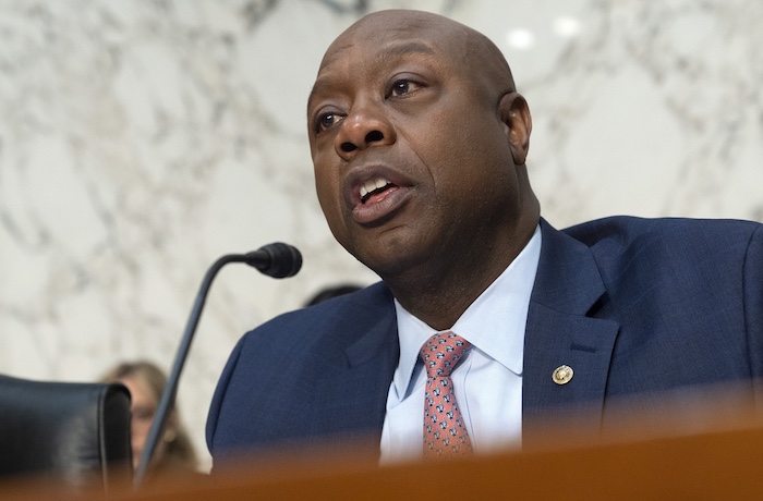 Sen. Tim Scott (R-SC), chairman of the Senate Banking Committee, speaks.