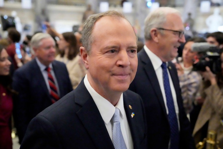 Sen. Adam Schiff (D-CA) arrives before President Donald Trump addresses a joint session of Congress.