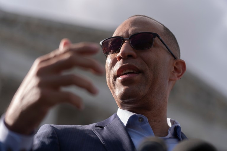 House Minority Leader Hakeem Jeffries (D-NY) speaks to reporters.