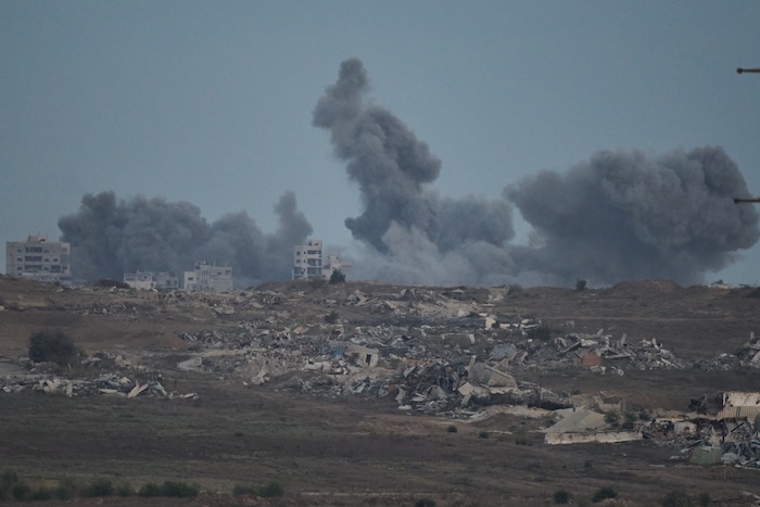 Smoke rises to the sky following an Israeli military strike in the northern Gaza Strip.
