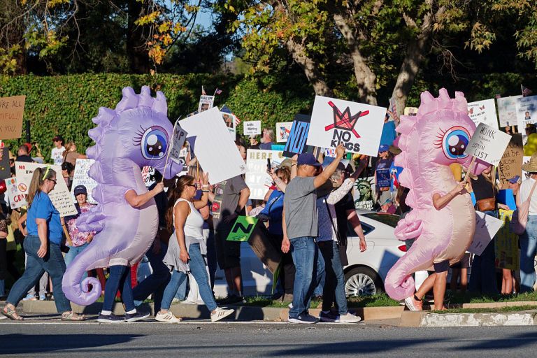 Demonstrators participate in the second 