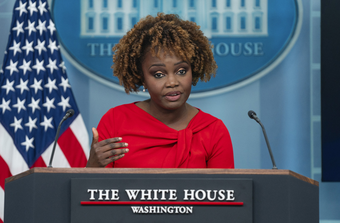 White House press secretary Karine Jean-Pierre speaks during a press briefing at the White House, Thursday, Nov. 30, 2023, in Washington. (Evan Vucci/AP)