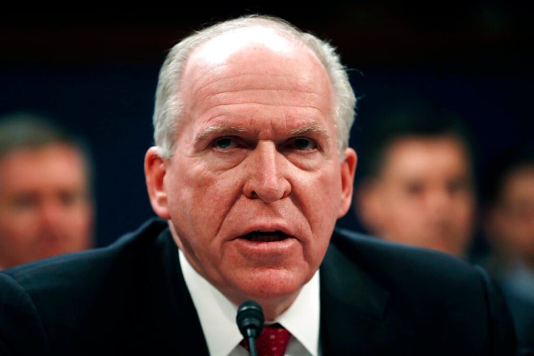 In this May 23, 2017, file photo, former CIA Director John Brennan testifies on Capitol Hill in Washington, before the House Intelligence Committee Russia Investigation Task Force.