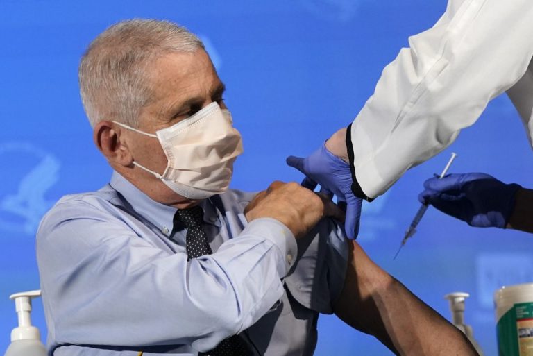 Anthony Fauci prepares to receive his first dose of the COVID-19 vaccine
