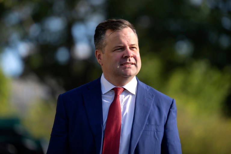 Federal Housing Finance Agency Director Bill Pulte walks outside.