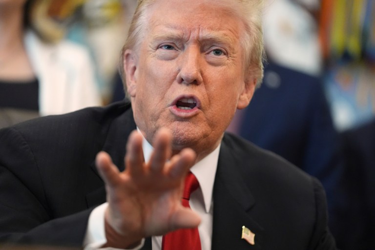 President Donald Trump speaks during an event about drug prices.
