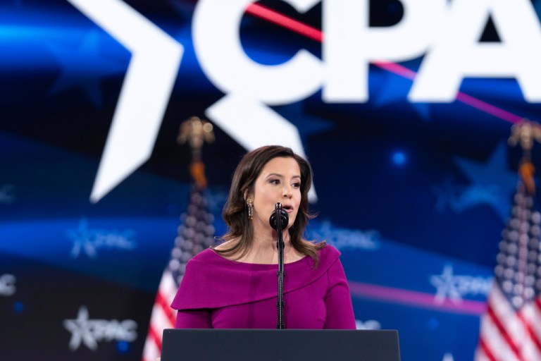 FILE - Rep. Elise Stefanik, R-NY., speaks at the Conservative Political Action Conference, CPAC, at the Gaylord National Resort & Convention Center, Feb. 22, 2025, in Oxon Hill, Md. (AP Photo/Jose Luis Magana, File)