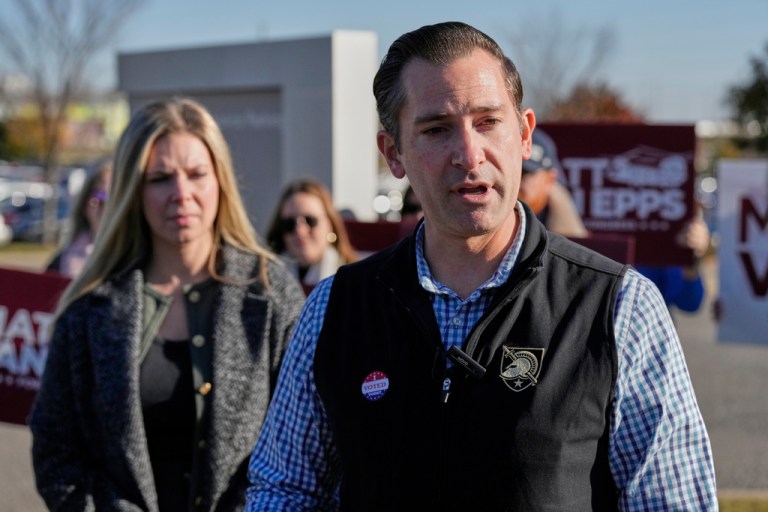 Republican congressional candidate Matt Van Epps speaks during a campaign event.