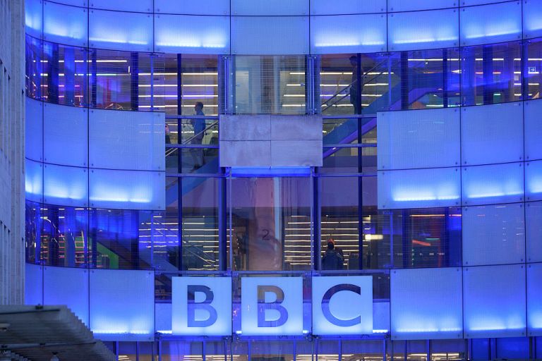 Following the resignations of BBC Director General Tim Davie and CEO of news Deborah Turness and US President Donald Trump's threat of a lawsuit due to the editing of a BBC Panorama film about the US insurrection on the US Capitol, is an evening exterior of the BBC's Broadcasting House, on 10th November 2025, in London, England. (Photo by Richard Baker / In Pictures via Getty Images)