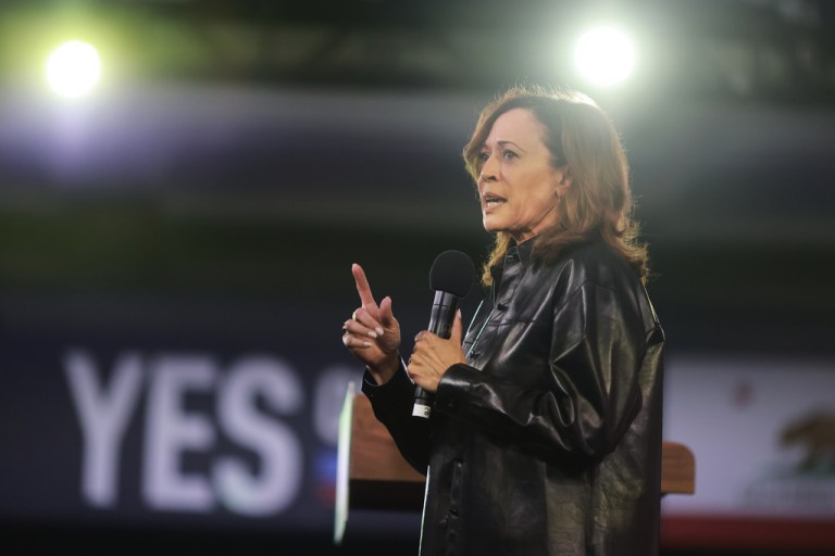 Former Vice President Kamala Harris speaks during a campaign event on Proposition 50, Saturday, Nov. 1, 2025, in Los Angeles.