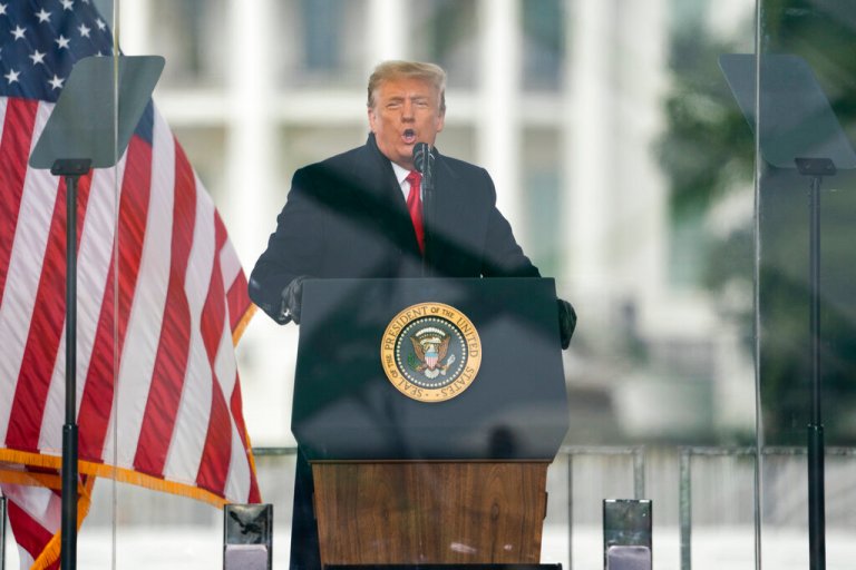 In this Jan. 6, 2021, file photo President Donald Trump speaks during a rally