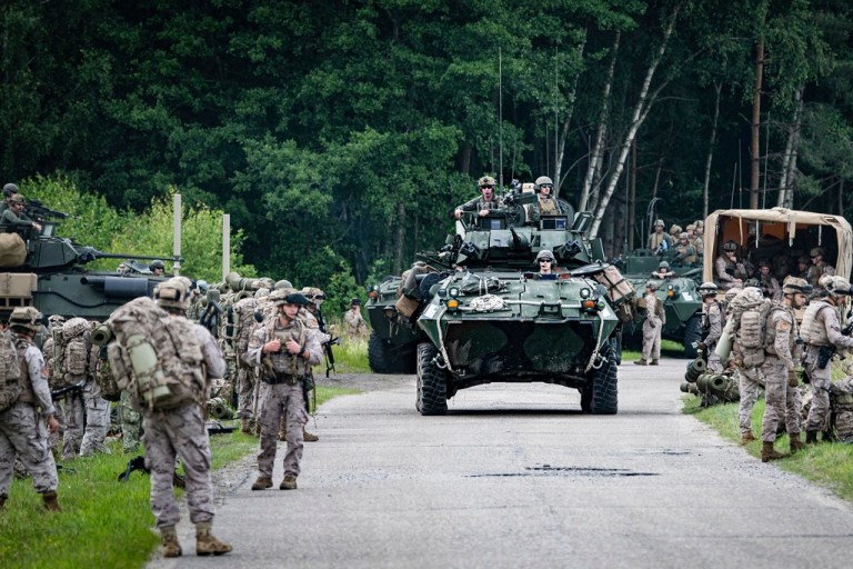 NATO militaries take part in a Baltic defense exercise.