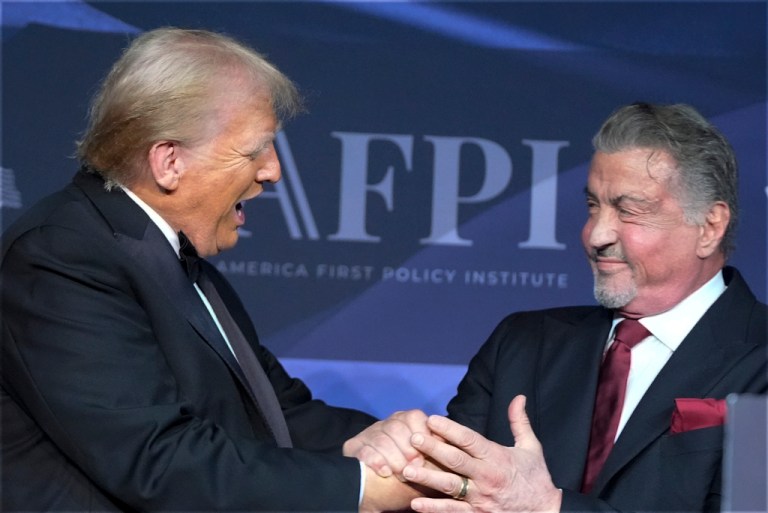 President-elect Donald Trump greets actor Sylvester Stallone.