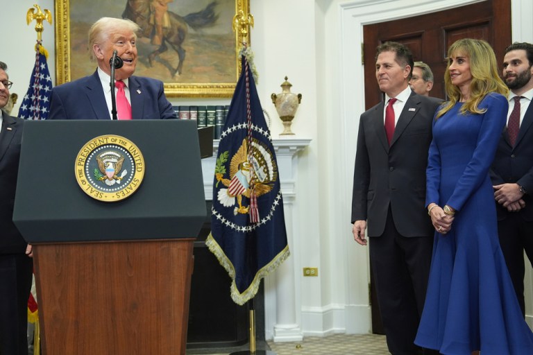 President Donald Trump speaks during an event on 