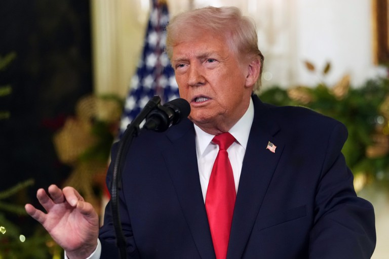 President Donald Trump speaks during an address to the nation.